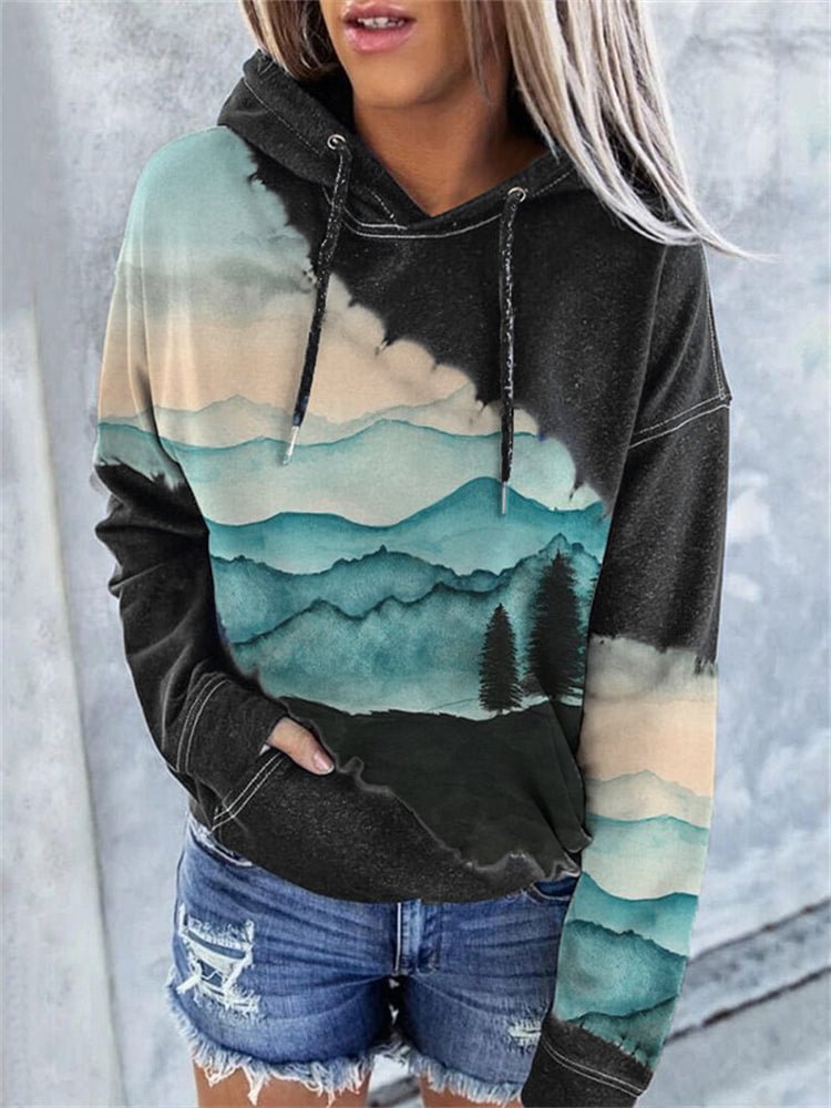 VChics Mountains Lanscape Gradient Watercolor Tie Dye Hoodie