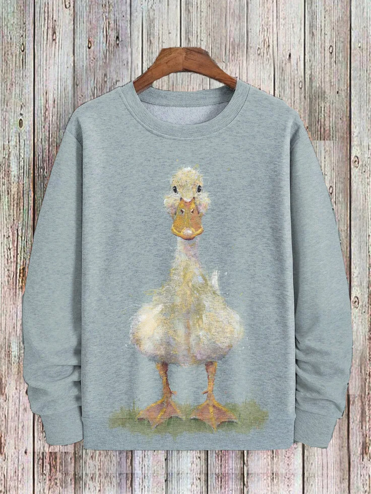 Men's Cute Duck Oil Painting Print Casual Sweatshirt
