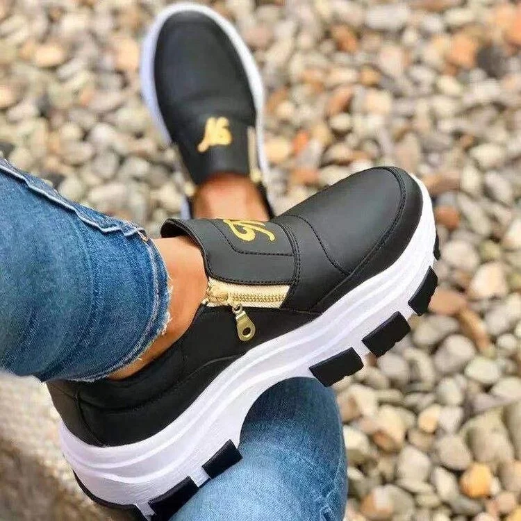 2022 New Spring Black Wedges Sneakers Platform Women Shoes Thick Bottom Fashion Zipper Non-slip Casual Women Vulcanized Shoes