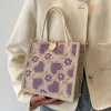 Purple Blue Flower Heart Linen Tote Bag