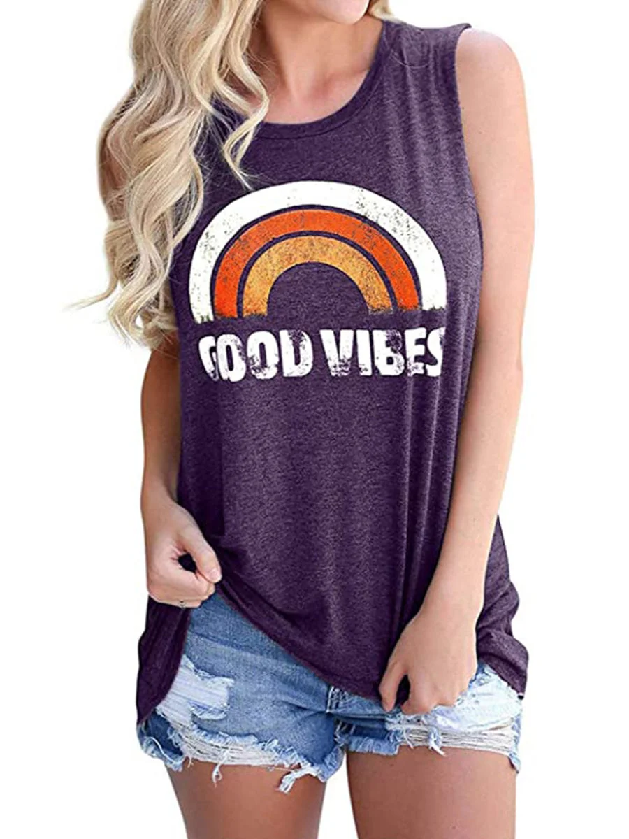 GOOD VIBES Letters Printed Tank Top
