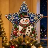DIY Diamond Painting Wooden Christmas Tree Topper Star With Light, Double Side Drills,Holiday Tree Top Decoration with Spring Base, Removable Tabletop Christmas Decor