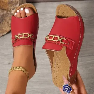 Breakj Breakj New Summer Thick-Bottomed Fish Mouth Slippers Women's Shoes Large-Size Wide Strips Thick-Bottomed Slippers