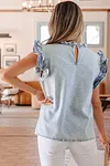 Women's Beau Blue Ruffle Pleated Vintage Washed Denim Sleeveless Top