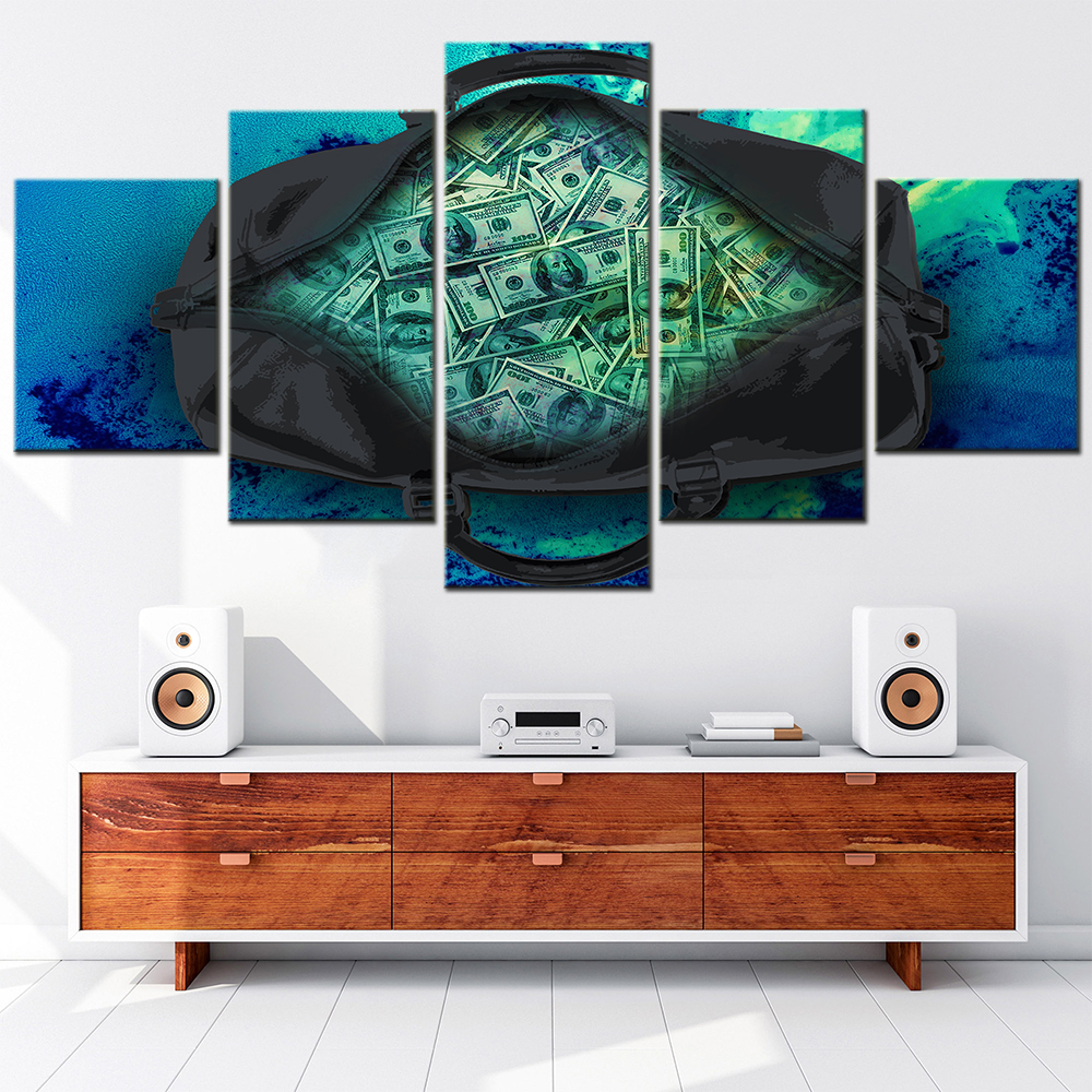 Colorful Bag of Dollars 5 Panels Wall Art Canvas Print Home Decor Painting Modular Room Decoration Teenager Frames for Pictures