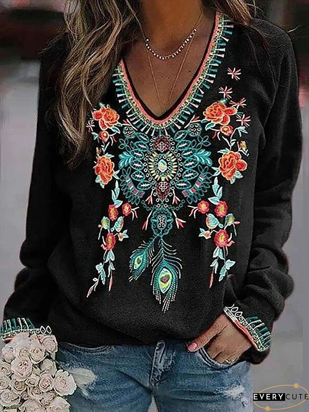 Stylish Floral and Peacock Design Shirt