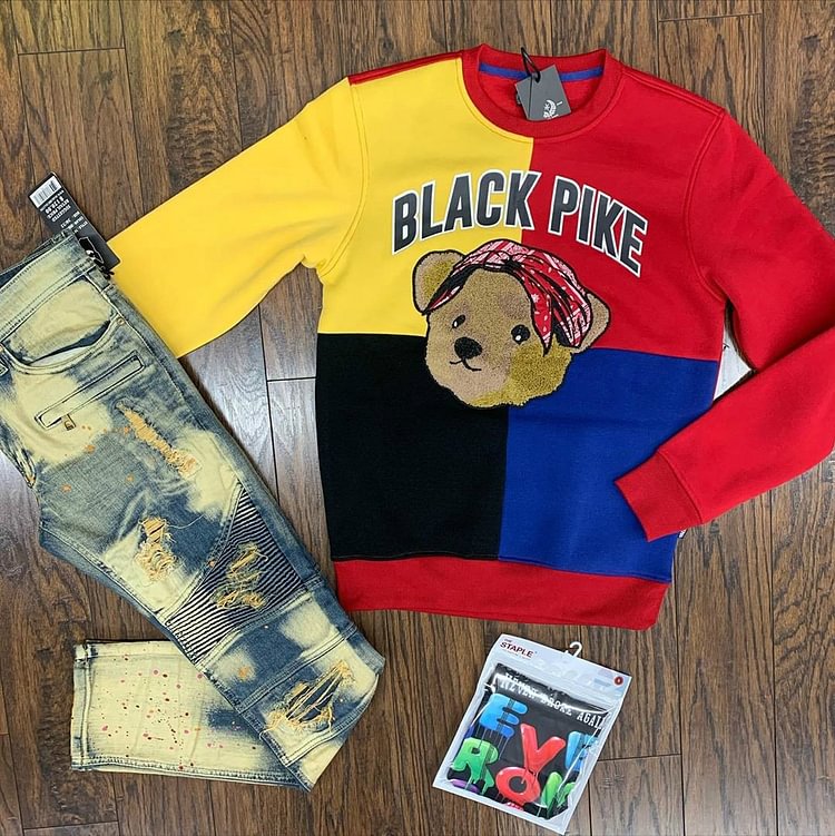 Color block bear sports sweatshirt