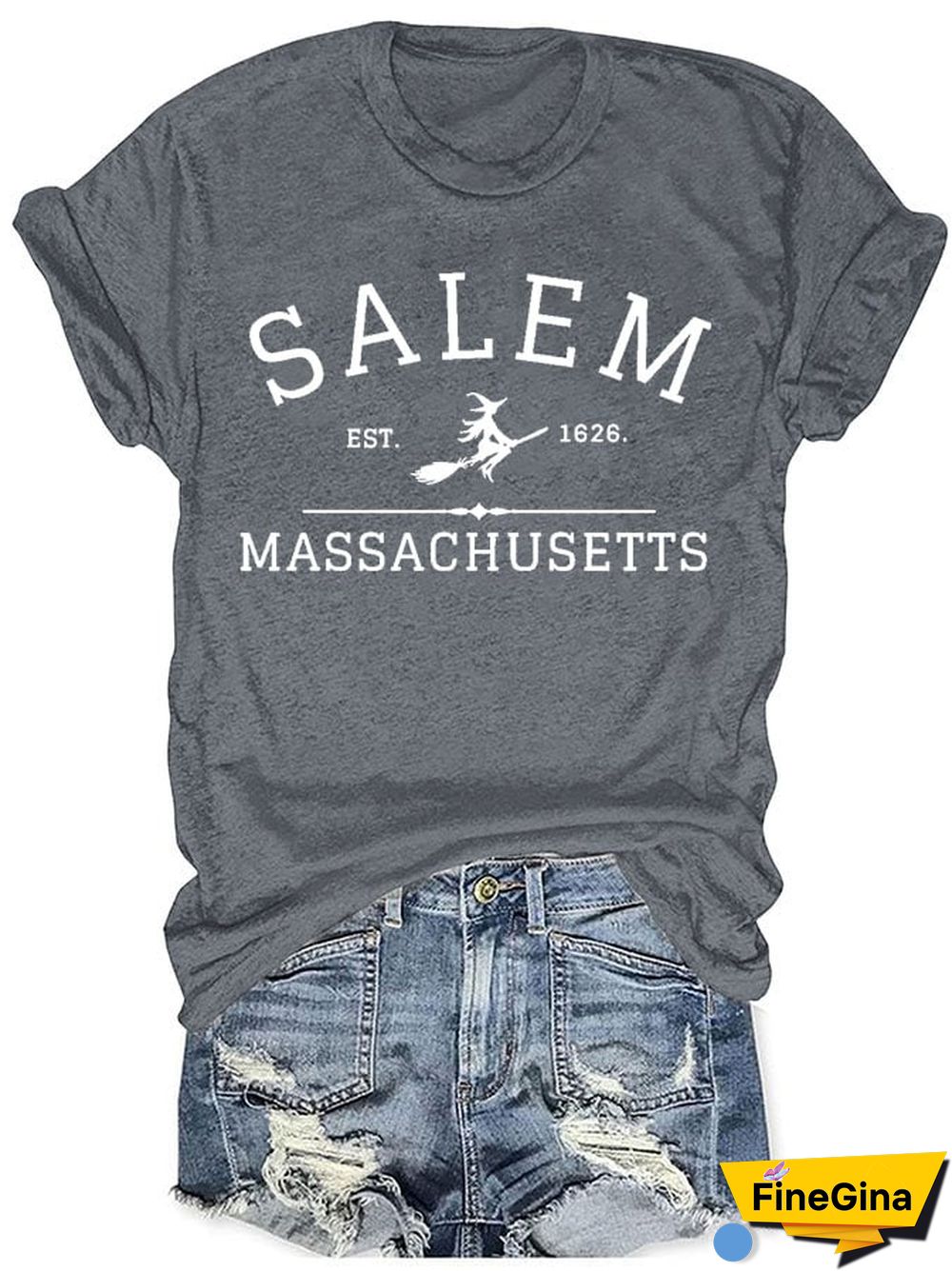 Women's Casual Salem Massachusetts Printed Short Sleeve T-Shirt