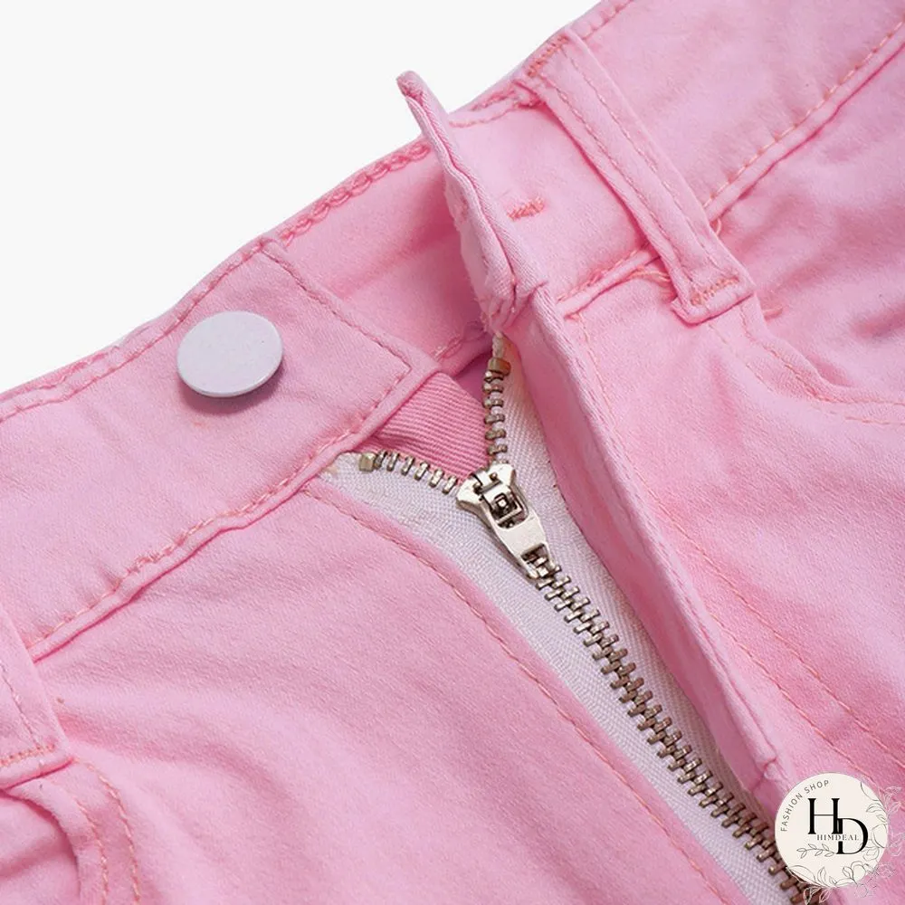 Women's High Waisted Rolled Hem Distressed Jeans Ripped Denim Shorts