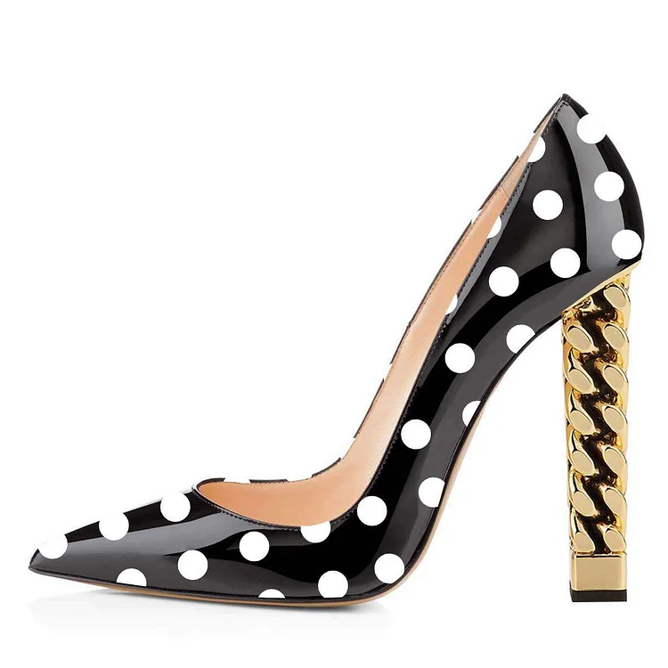 Black and White Wave Point Chunky Heels Pumps by FSJ |FSJ Shoes