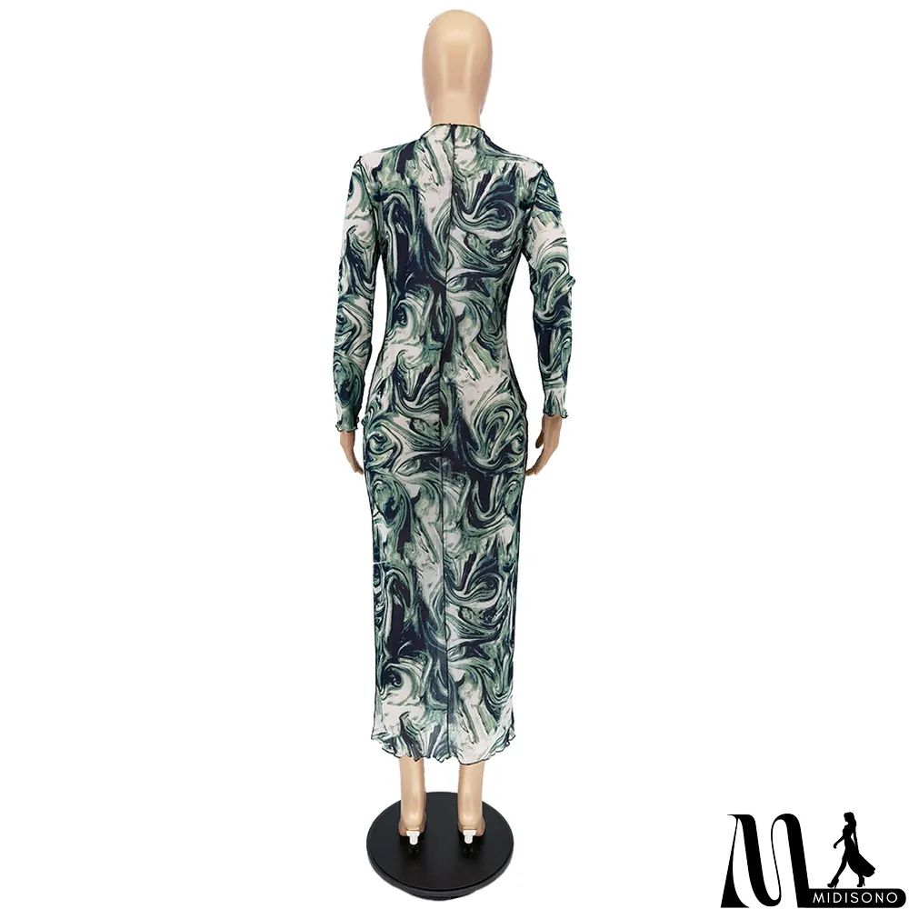 MidiSono - Fashion Net Yarn Print Dress