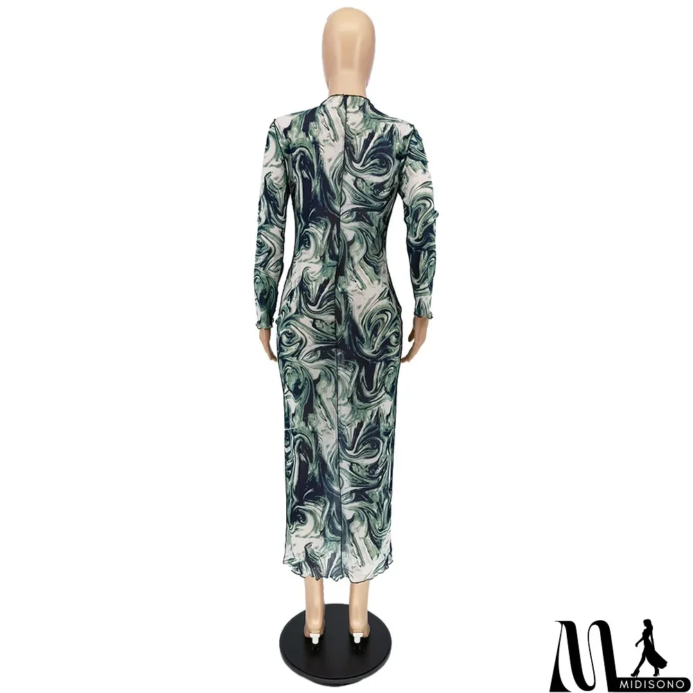 MidiSono - Fashion Net Yarn Print Dress