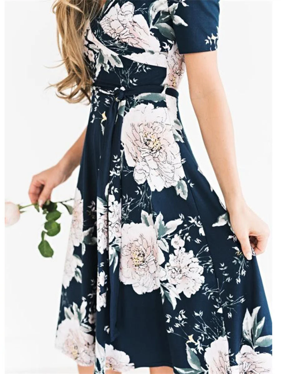 Cross V-Neck Floral Dress