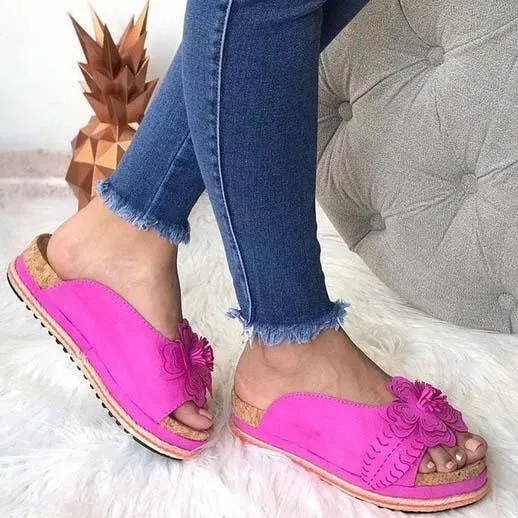 VCSHOES Flat Walking Low Heeled Flower Sandals