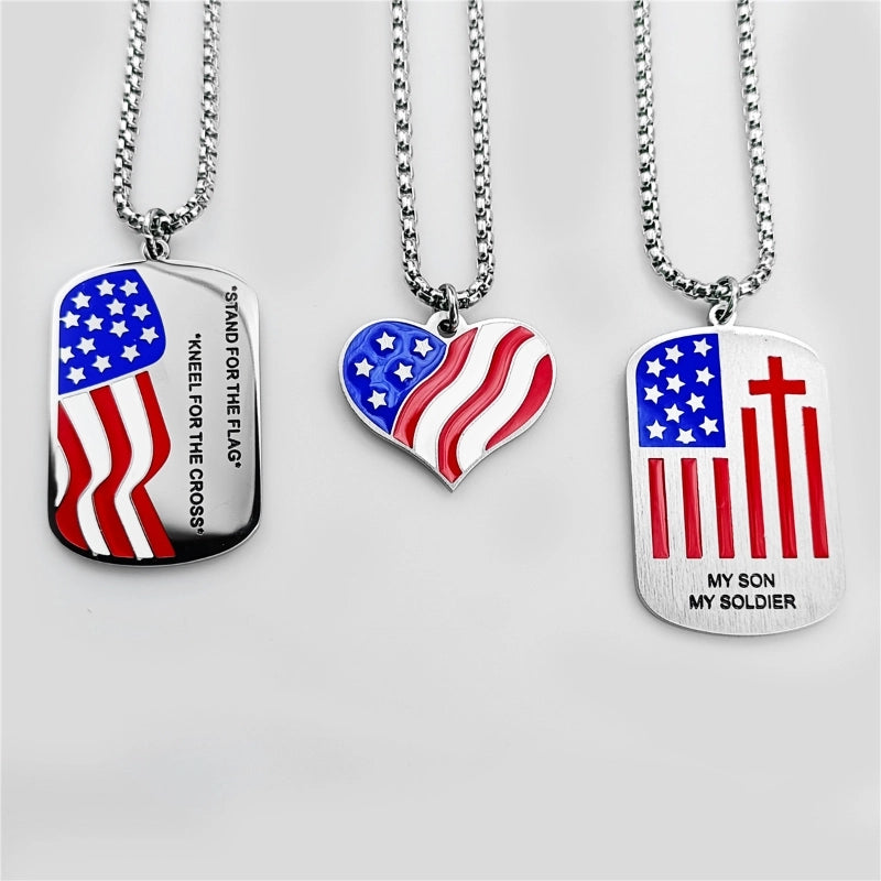 1 Piece 26mm 46mm 60cm 304 Stainless Steel Waves Heart Shape American Flag Pendant Chain