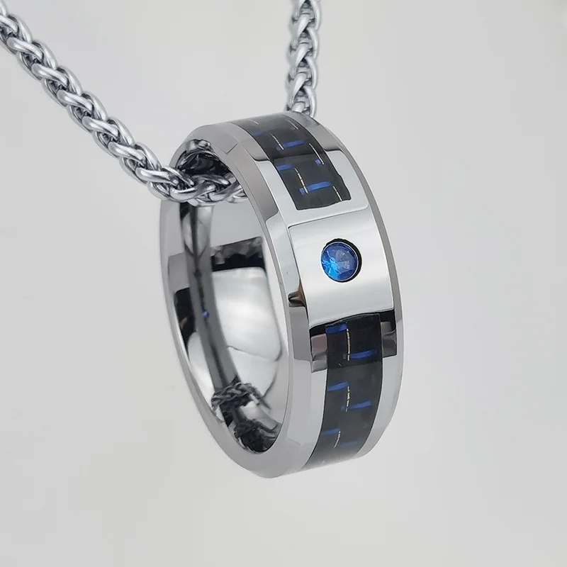 6MM 8MM Mens Women Tungsten Blue Cz Blue Carbon Fiber Inlay Men Womens Wedding Bands Comfort Fit Couple