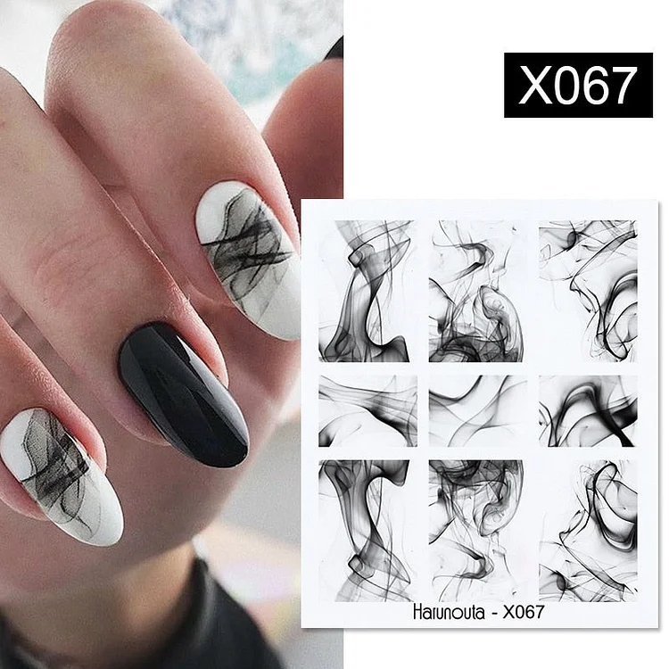 Harunouta Black Blooming Design Water Decals Simple Flower Leaf Theme Autumn DIY Slider For Manicuring Nail Art Watermarks