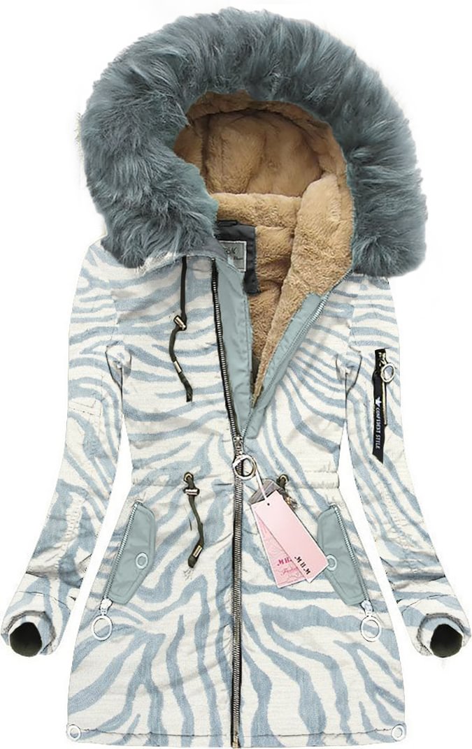 Zebra Print Fur Collar Lace-Up Jacket