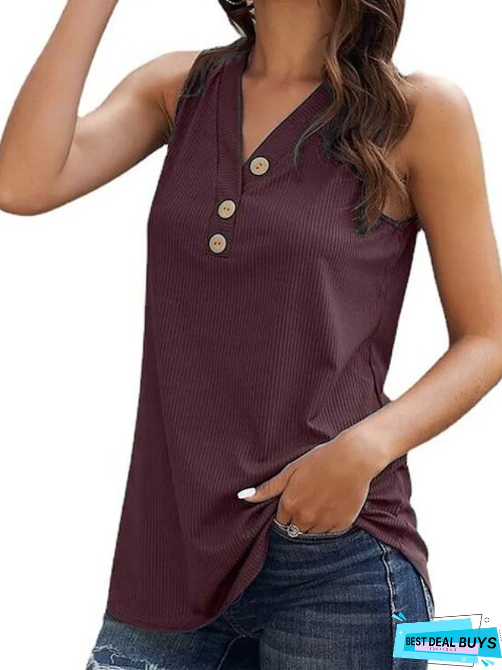 Women's Buttons Front Tank Sleeveless Vest Leisure Summer Top