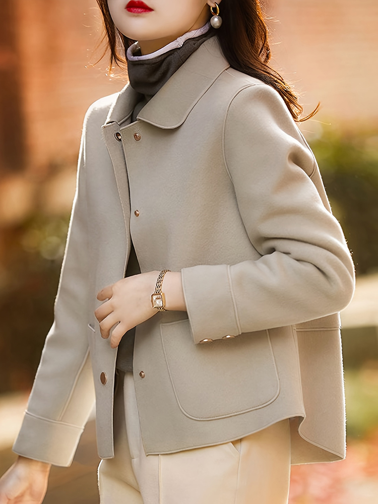 Classic Solid Short Woolen Coats for Woman Autumn Winter Warm Woman Clothing Button Up Female Coat Outfits New In Outerwears