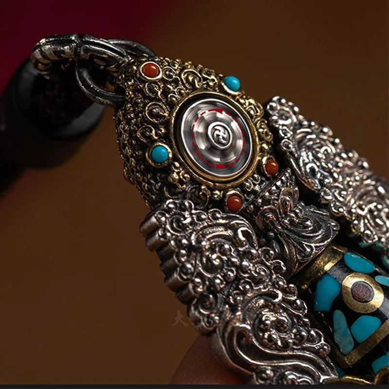 Tibetan Nine-Eye Dzi Bead Turquoise Buddha Wealth Rotation Necklace