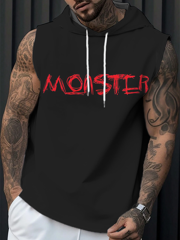 Men's Monster Print Workout Hooded Tank Top