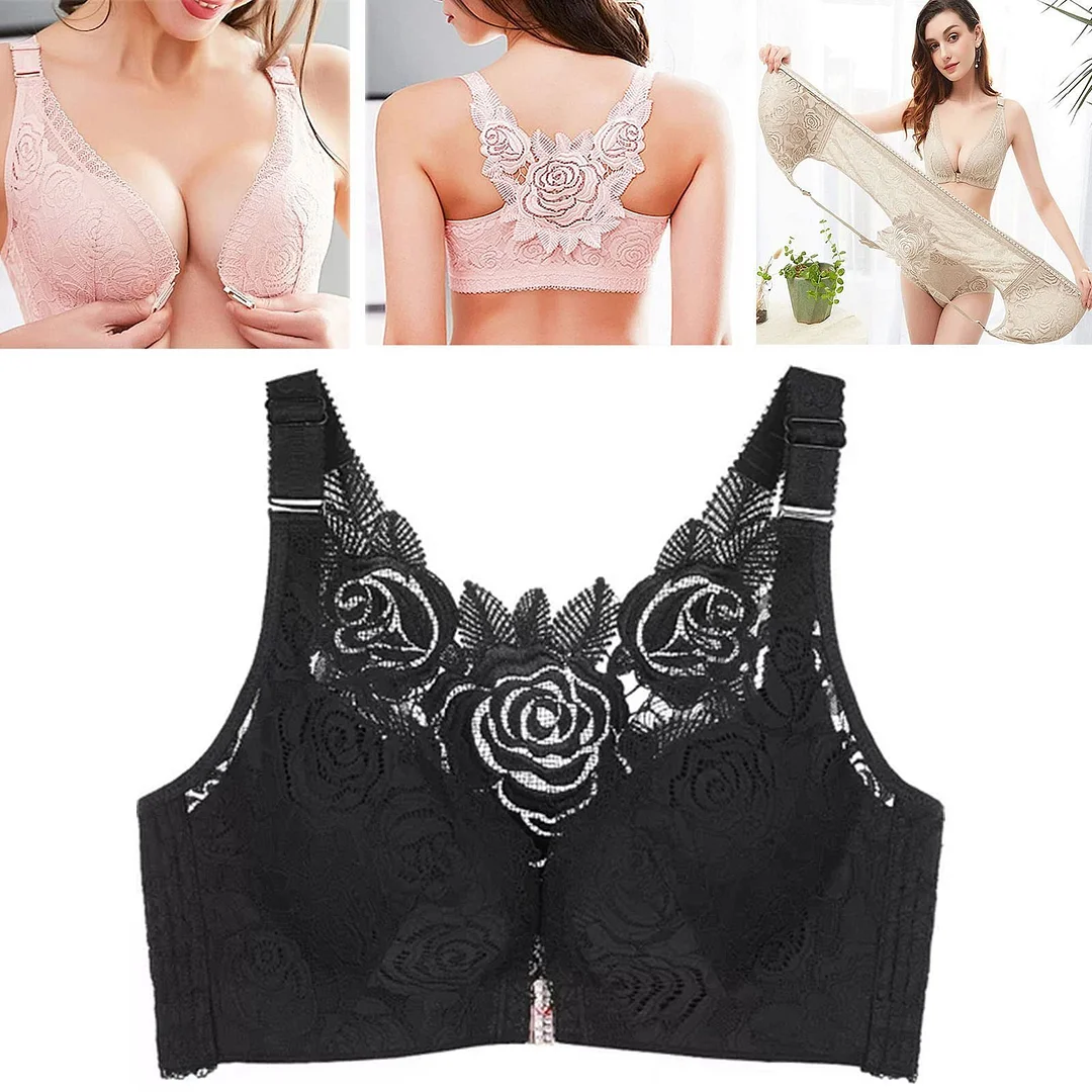 Plus Size Rose Front Closure Lace Comfy Bras