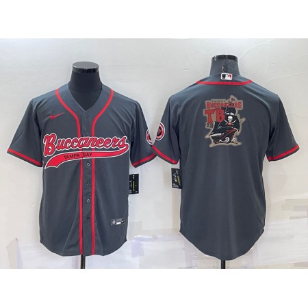 Men's Tampa Bay Buccaneers Grey Team Big Logo With Patch Cool Base Stitched Baseball Jersey 8LNM