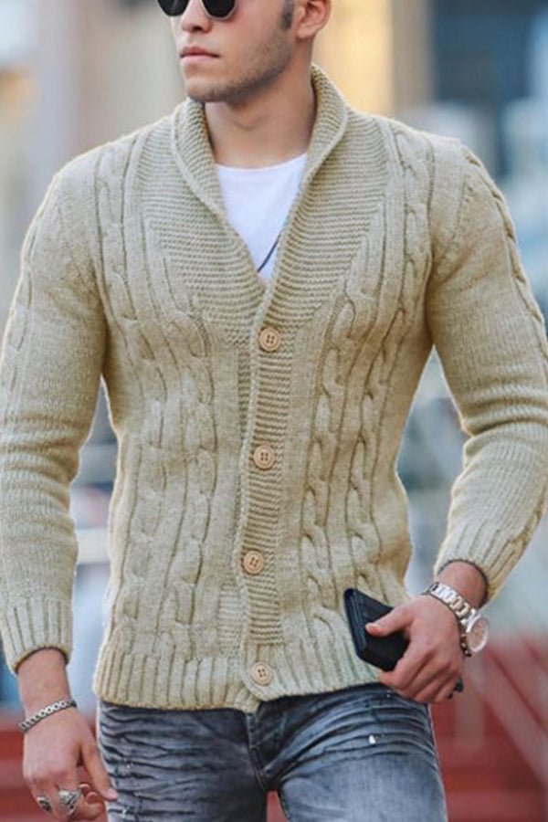Men's Fashionable Pure Color V-neck Knit Sweater