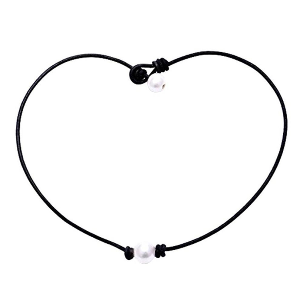 

Imitation Pearl Pendant Necklace Women Leather Rope Choker Jewelry Gifts, Style 1, 501 Original