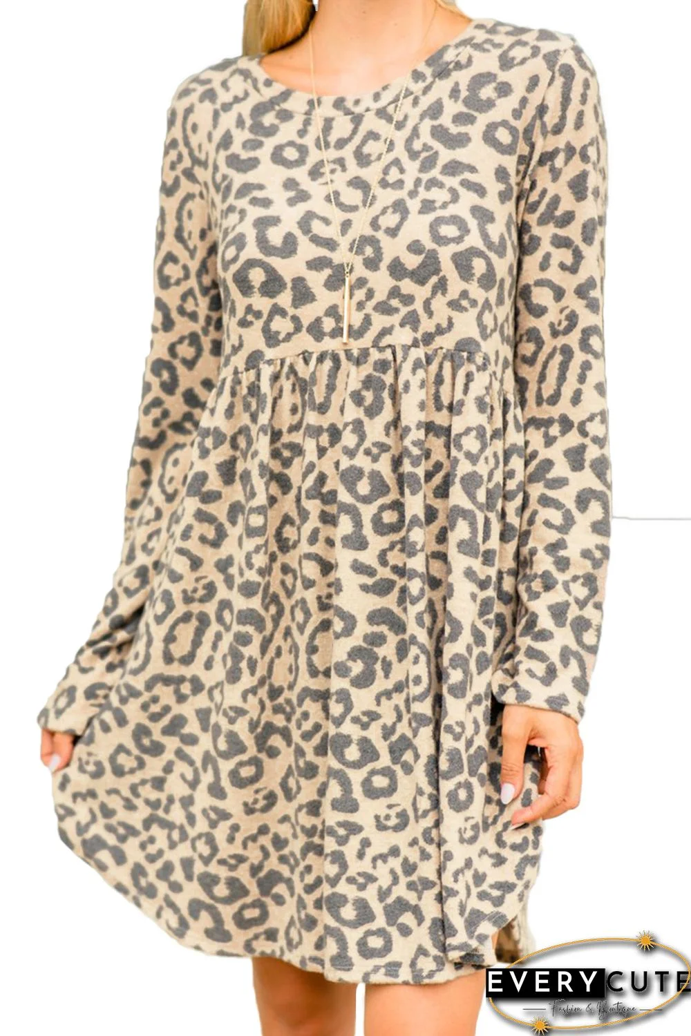 Long Sleeve Leopard Print Mini Dress