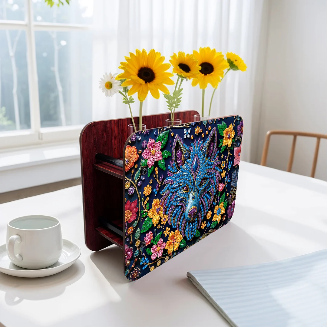 Gem Wolf DIY Diamond Painting Wooden Tube Vase for Adults Gift Idea Home Decor