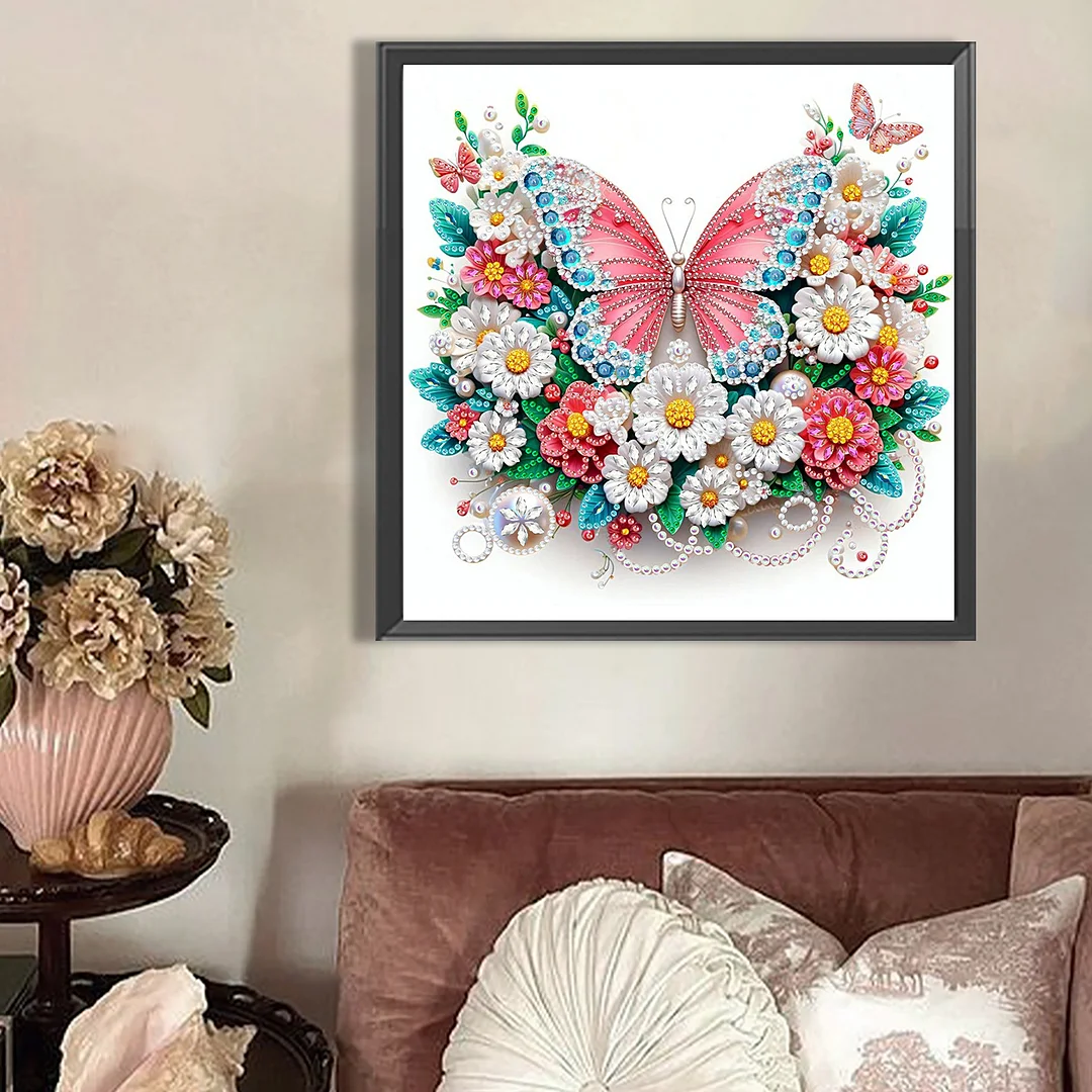 Pink Butterfly - Partial Special Shaped Drill Diamond Painting Kits (Canvas|30*30cm)