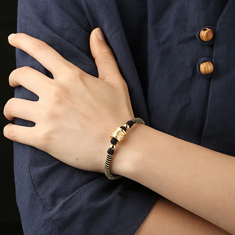Handmade 999 Sterling Silver Tibetan Golden Om Mani Padme Hum Engraved Luck Connection Braided Bracelet