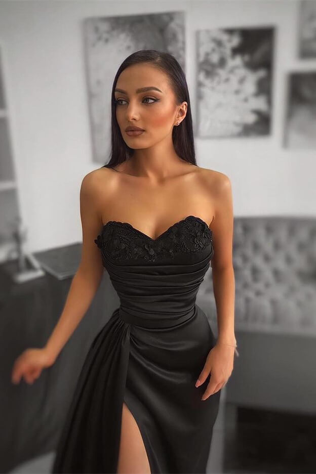Miabel Noble Black Sweetheart Slit Mermaid Evening Dress With Handmade ...
