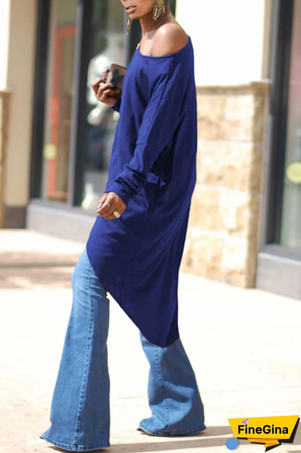 Tangerine Red Casual Solid Patchwork Asymmetrical Oblique Collar Tops