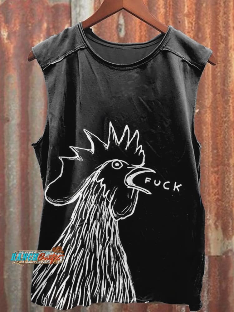 Unisex Bad Chicken Print T-Shirt Vest / S