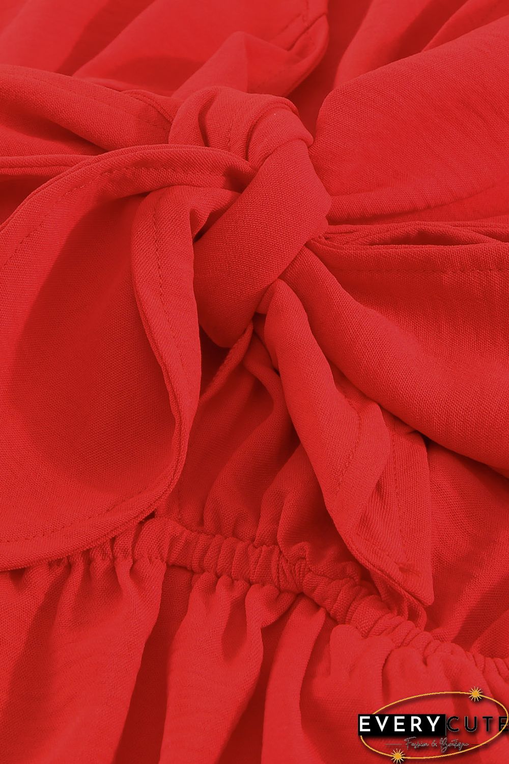 Red Tie Knot Puff Long Sleeve Romper