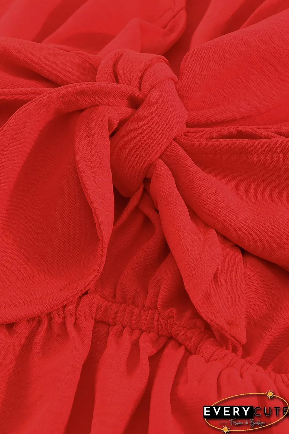 Red Tie Knot Puff Long Sleeve Romper