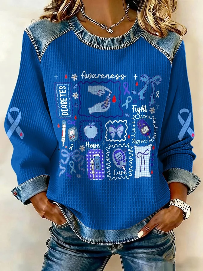 Women's Diabetes Awareness Fight Hope Cure Print Sweatshirt socialshop