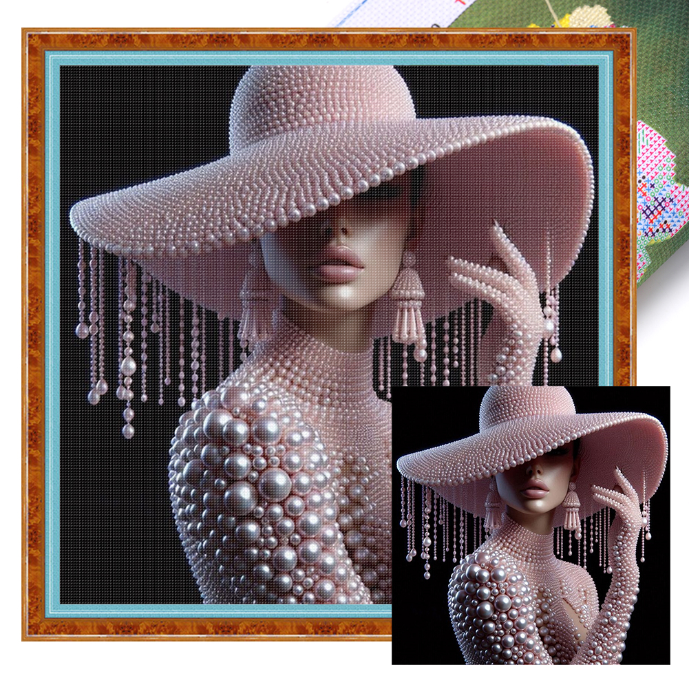 Pearl Woman Full 11CT Pre-stamped Canvas(45*45cm) Cross Stitch