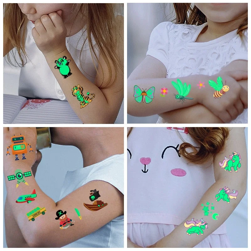 Tattoo Stickers Luminous Child Kid Temporary Fake Tattoos Glow Paste on Face Arm Leg for Children Body Art Halloween Tattoos