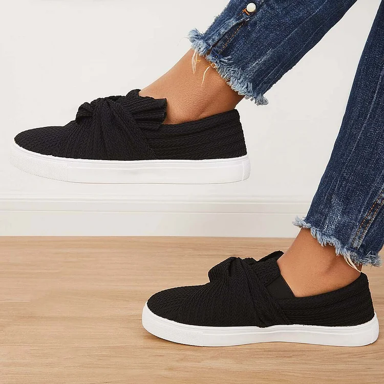 Women's Casual Bow Knit Low-Top Walking Shoes shopify Stunahome.com