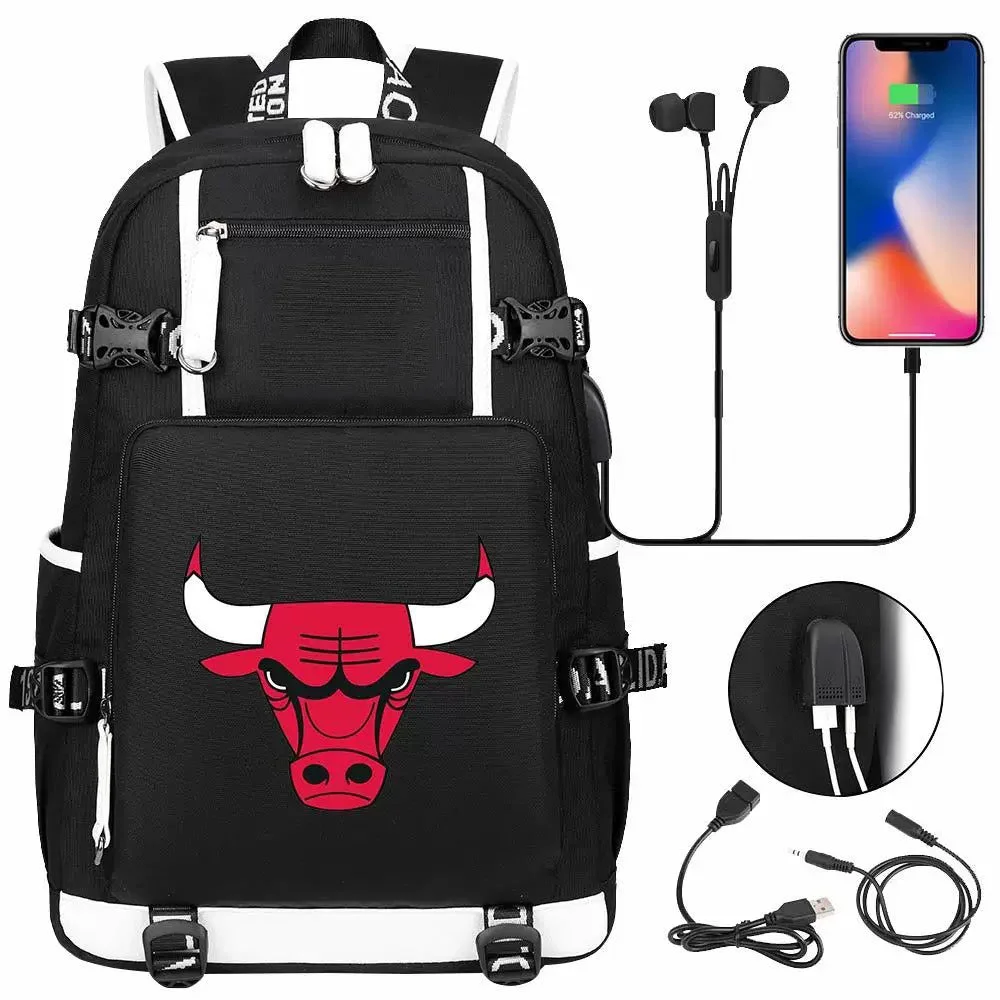 Buzzdaisy Chicago Basketball 23 Bulls USB Charging Backpack School NoteBook Laptop Travel Bags