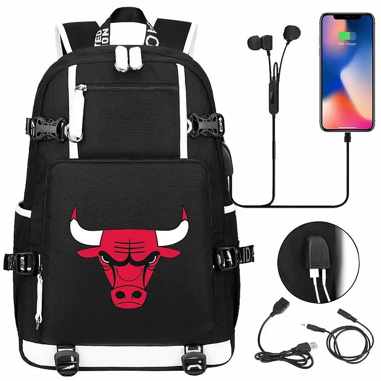 Mayoulove Chicago Basketball 23 Bulls USB Charging Backpack School NoteBook Laptop Travel Bags-Mayoulove