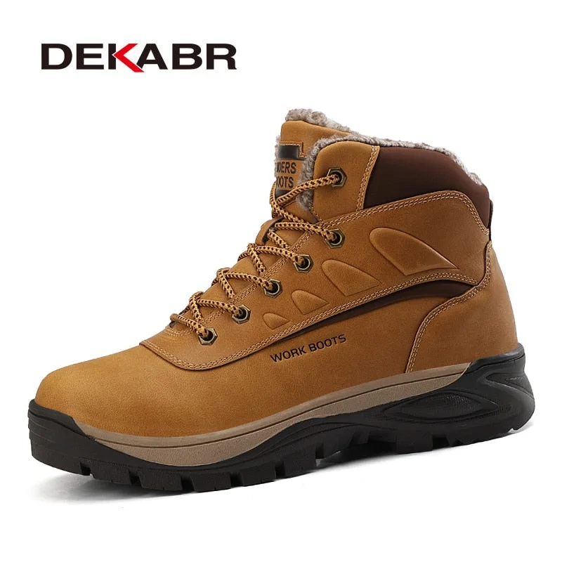 DEKABR Men High Quality Genuine Leather Boots Male Winter Casual Motorcycle Ankle Boots Men Lace-Up Boots Fashion Men Boots