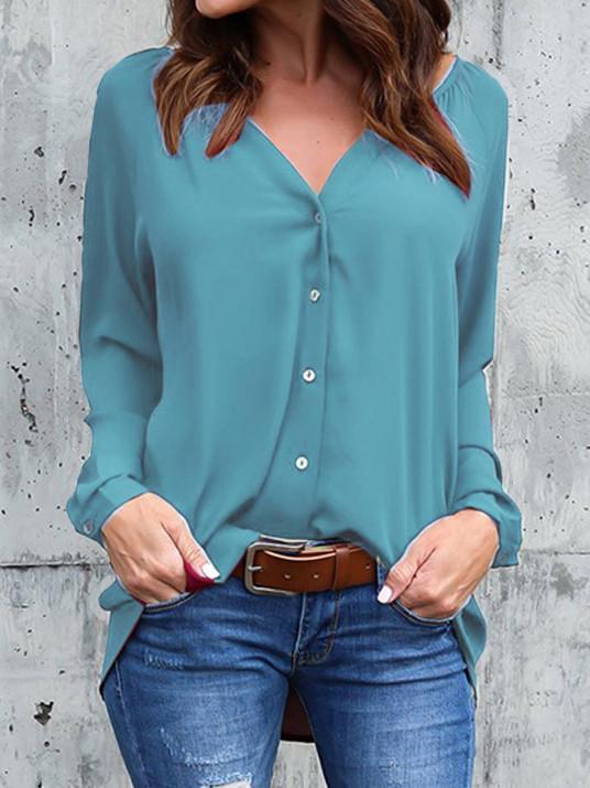 Women Half Sleeve V-neck Solid Color Dress