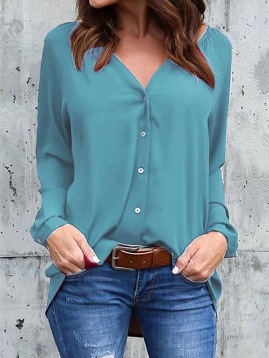 Women Half Sleeve V-neck Solid Color Dress