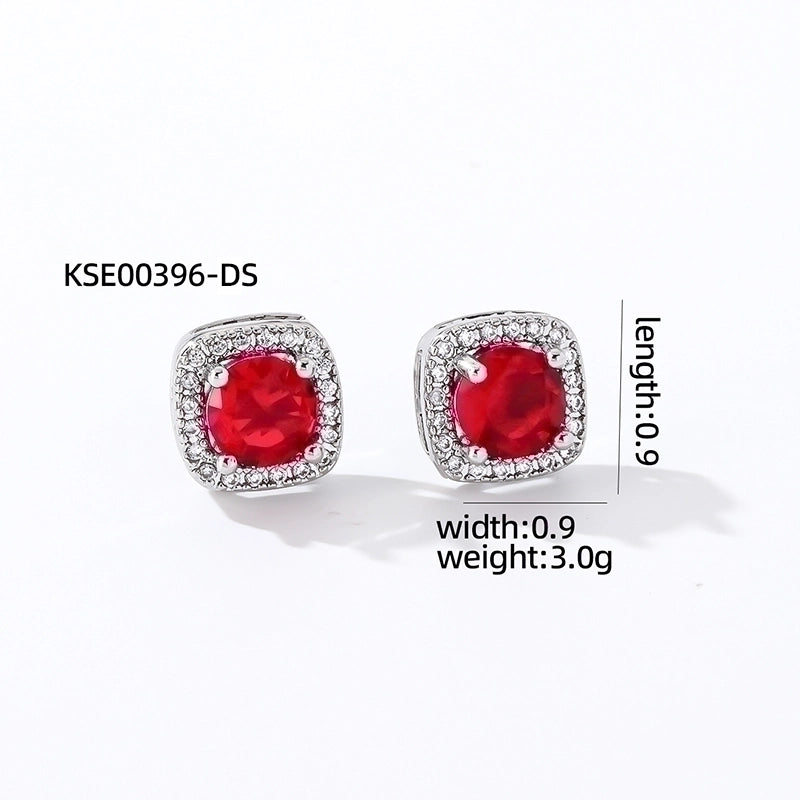 1 Pair Casual Minimalist Square Inlay Copper Zircon Silver Plated Ear Studs