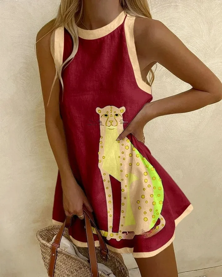 Polka Leopard Contrast Color Mini Dress